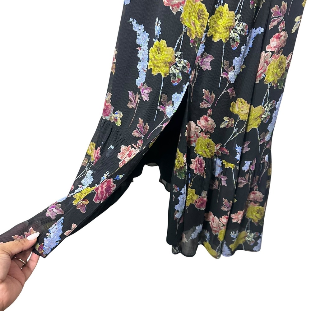 PAIGE Katharina Sleeveless Silk Chiffon Midi Dress Black‎ Floral Smocked Waist S - Picture 10 of 14
